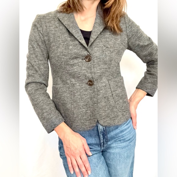 Anthropologie Cartonnier heather gray wool cropped blazer lined jacket size 0 - Picture 2 of 13